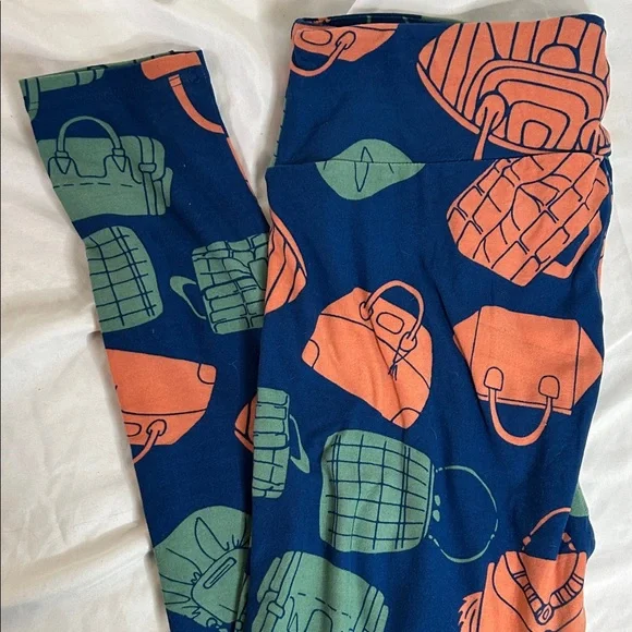 LuLaRoe Leggings with Bag Print - Navy, Coral, Sage - Picture 4 of 4
